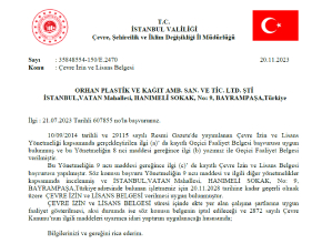 Çevre İzin Belgesi - Orhan Plastik